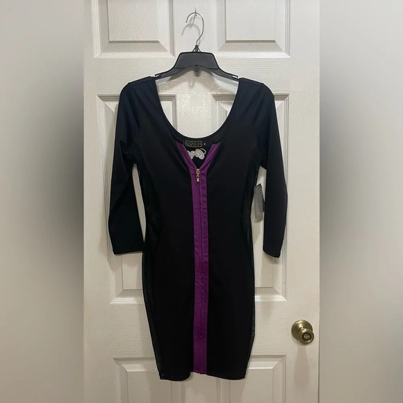 Coogi Block Body Con Dress Mesh Sides Zip Up Front Y2K Size Medium NWT - Picture 1 of 13